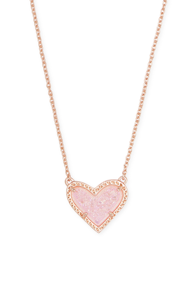 Ari Heart Rose Gold Pendant Necklace in Pink Drusy