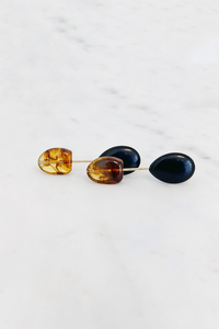 Black Agate Dangle Drop Earrings Gold