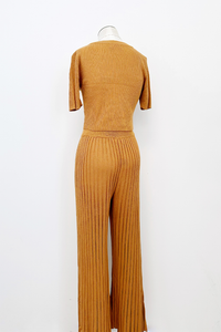 Camel Ribbed Wide Leg Pant