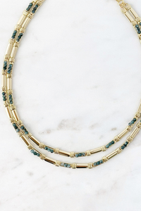 Chain & Green Bead Necklace Gold