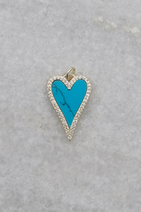 CZ Edge Elongated Turquoise Heart Charm