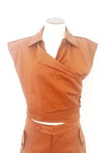 Ellen Wrap Collared Sleeveless Top