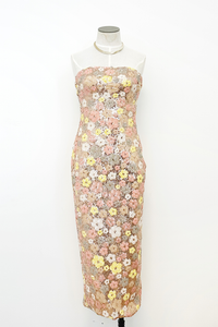 Floral Sequin Strapless Tube Dress