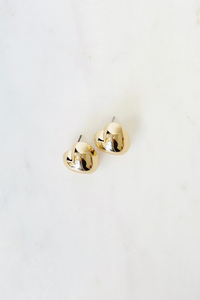 Gold Puffed Heart Stud Earrings