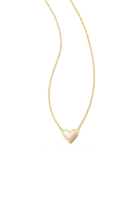 Framed Ari Heart Necklace-Gold White Opal