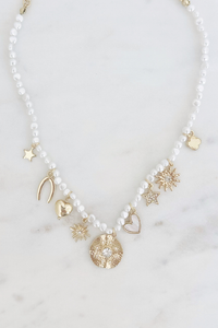 Pearl W/ Multi Charms Necklace