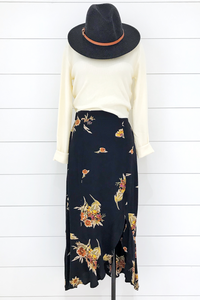 Side Slit Floral Midi Skirt