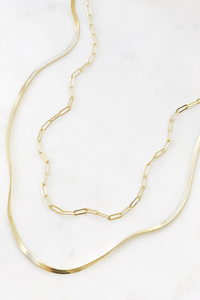 Gold Herringbone & Chain Necklace