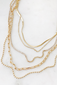 Herringbone & Crystal Layer Necklace