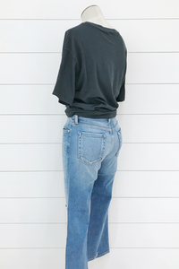 High Rise Straight Jean with Distress Detail