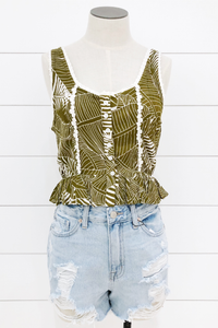 Leafy Button Up Peplum Tank