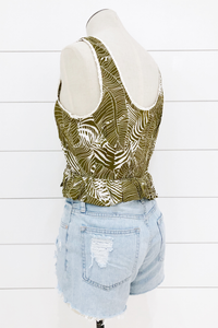 Leafy Button Up Peplum Tank