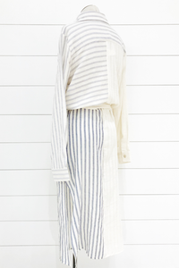 Linen Striped Shirt Midi Dress