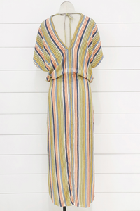 Multi Stripe Tie Waist Midi Dress