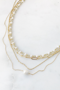 Paperclip Pearl Layered Necklace