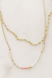 Pink Bead & Link Necklace